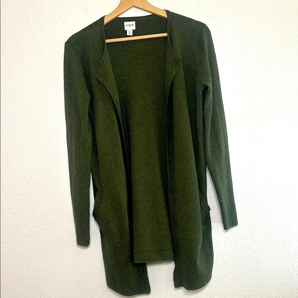 Olive Green Open Front Cardigan Sweater - Picture 1 of 5